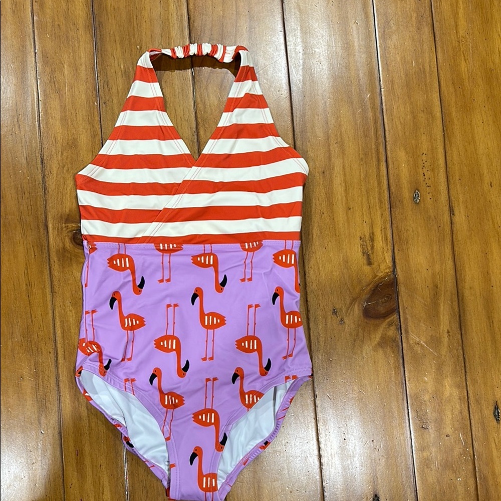 Hanna Andersson size Kids 10 Flamingo Print Swimsuit - Red and Purple